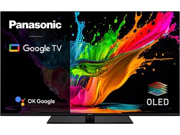 Téléviseur OLED Panasonic TX-42MZ800E, écran allumé affichant des couleurs vives et contrastées, vue de face