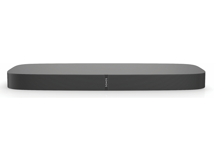 Barre de son Sonos PLAYBASE noir, forme rectangulaire allongée, surface lisse et mate, vue de face