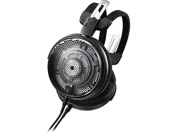 Casque audio ouvert Audio Technica ATH-ADX5000 noir et argent, vu de profil droit, grille métallique sur oreillette