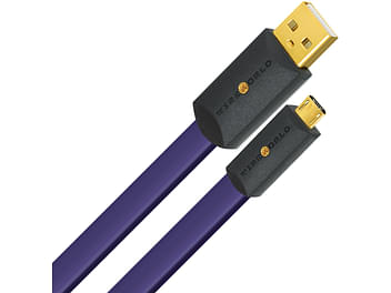Wireworld Ultraviolet 8 USB 2.0 A Micro B 2m, câble violet, connecteurs USB A et Micro B dorés, vue de face