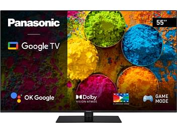Téléviseur Panasonic TX-55MX700E 55 pouces affichant des images colorées de bulles et le logo Google TV