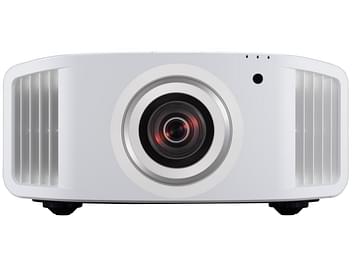 Vidéoprojecteur JVC DLA-NP5 blanc, vue de face, boîtier rectangulaire, large lentille, grilles d'aération
