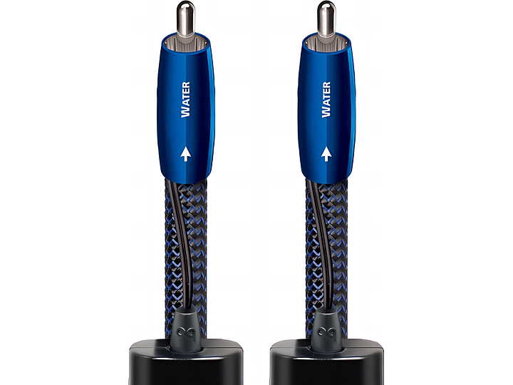 Câble audio analogique RCA Audioquest Water, connecteurs RCA mâles chromés, gaine tressée bleue, longueur 1 mètre