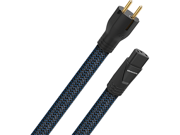 Câble d'alimentation secteur Audioquest Monsoon IEC13 1m, noir, gaine tressée bleue et noire, connecteurs plaqués or