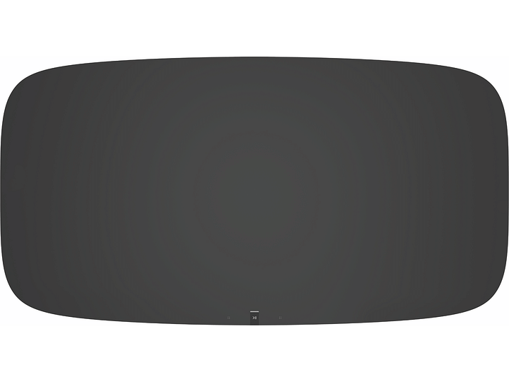Barre de son Sonos PLAYBASE noir, vue de face, forme rectangulaire allongée aux coins arrondis, surface noire unie
